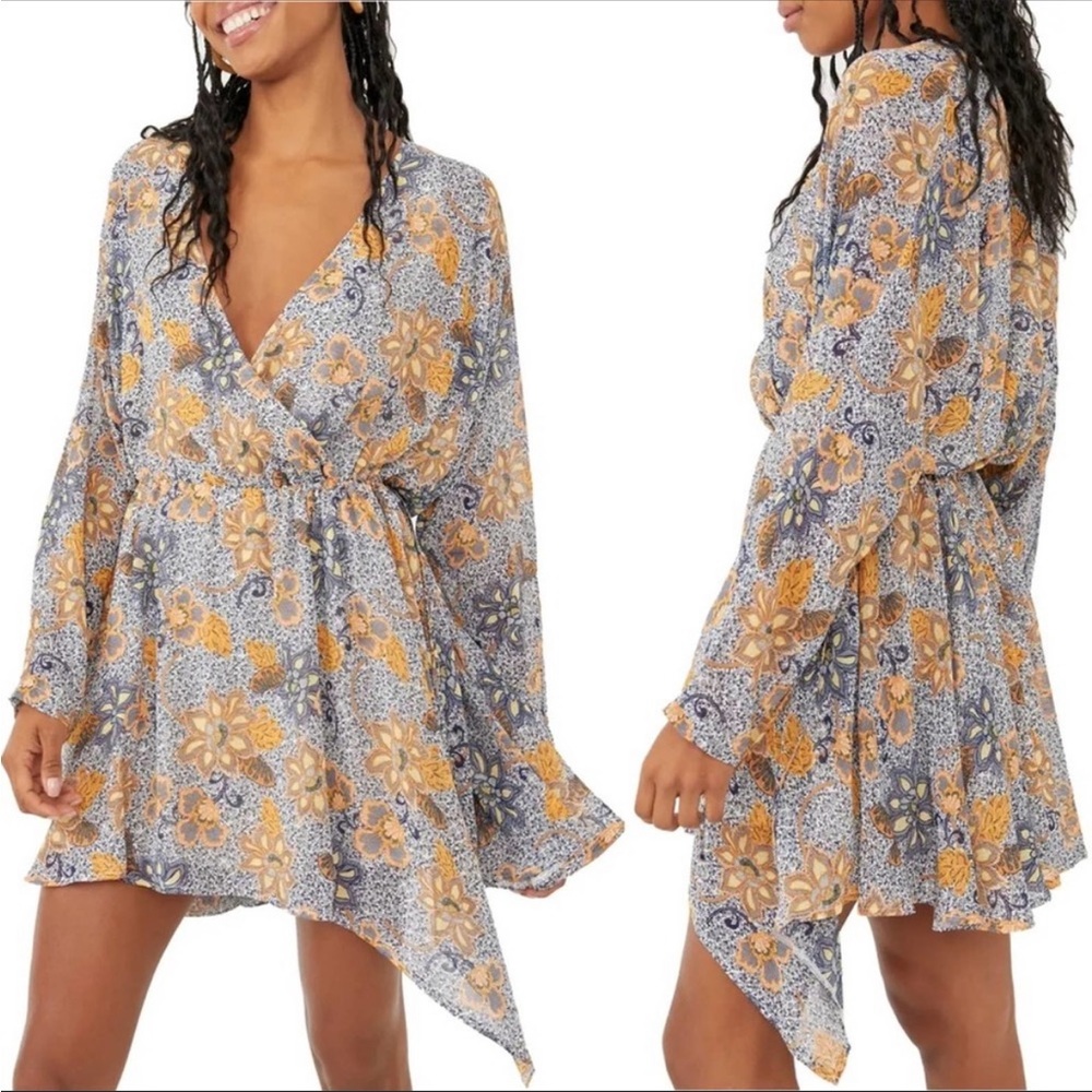 FREE PEOPLE Teegan Floral Long Sleeve Minidress Size L